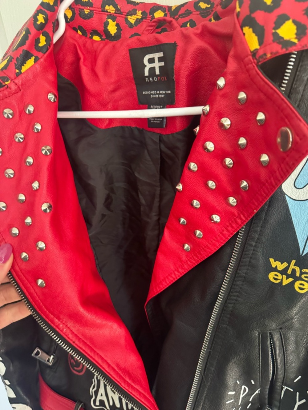 Redfox Studded Red Leather Jacket — Red & Black - Picture 6 of 14